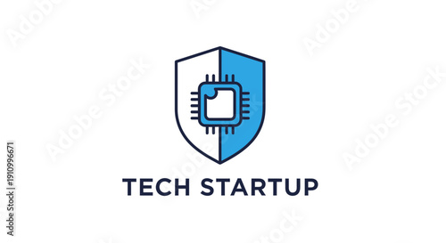 Innovative Tech Startup Shield Logo Representing Cyber Security and Computer Chip Protection