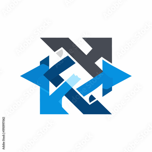 Interlocking Arrows Conveying Synergy And Directional Movement Into Square Shape