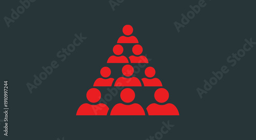 Hierarchical Structure Depiction in Red, Showcasing Teamwork and Leadership on a Dark Background