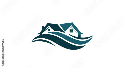Home Icon Representing Dreamy Real Estate, Wave Design, and Property Symbol