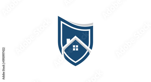Home Security Shield Logo, Safe House Protection, Blue Colors Minimalist Design Concept