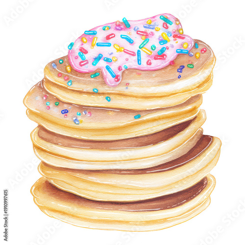 Watercolor Pancake Stack with Sprinkles