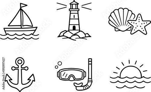 Marine lighthouse and sea symbols
