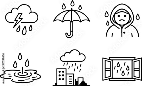Rainy weather and precipitation symbols
