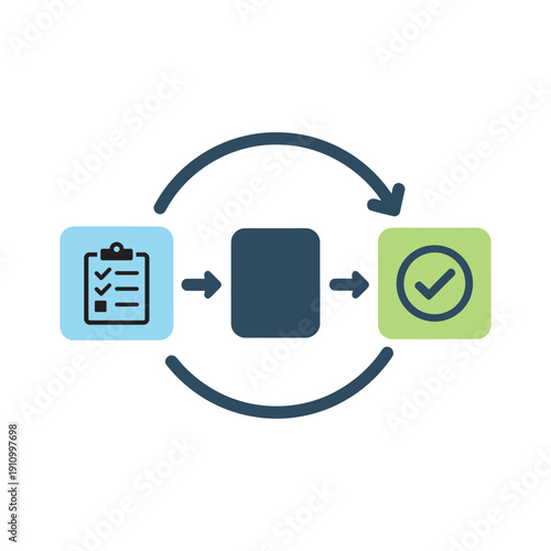 Checklist process with arrows and checkmark in a circle workflow d