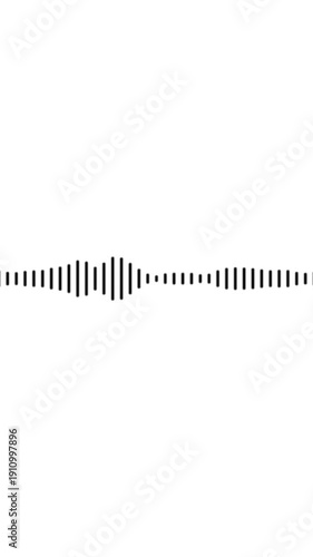 Minimalist black audio waveform line on white background, centered horizontally with varying vertical bars and dots