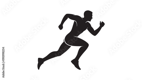 Sprinting Male Athlete Silhouette On White Background For Sports And Fitness Concepts