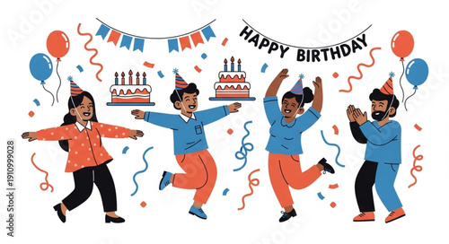 Diverse People Celebrating Happy Birthday Party.