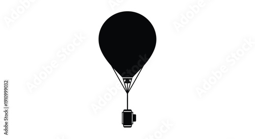 Simple black silhouette of a hot air balloon against a white background