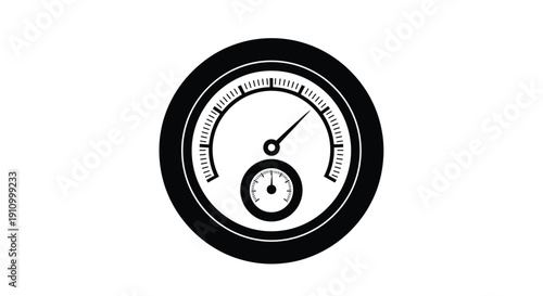 Black and white illustration of a circular pressure gauge with a needle
