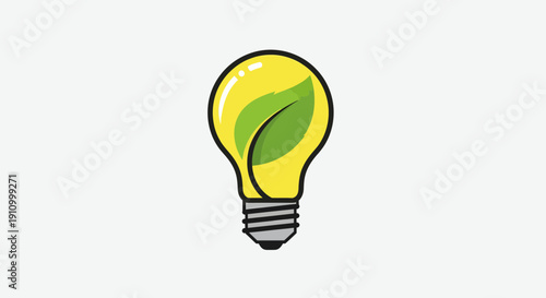 Illustration Of A Green Leaf Inside Light Bulb Shows Renewable Energy And Conservation Concept