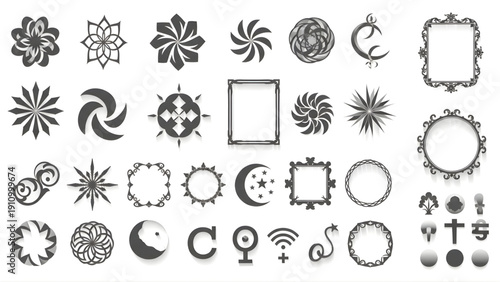 Collection of ornate frames and decorative elements