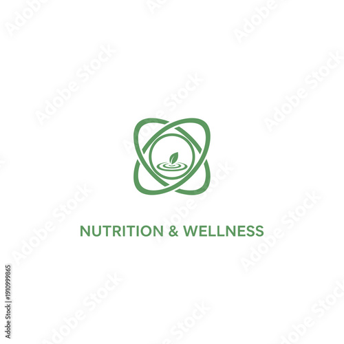 Nutrition wellness logo with abstract interconnected circles and small leaf inside