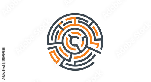 Intricate Geometric Circular Labyrinth Logo Symbolizing Problem Solving and Innovation