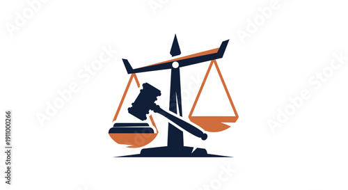 Justice And Law Symbol: Legal Illustration Of Scales Balancing With A Gavel
