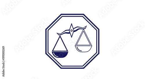Justice And Law Symbol: Minimalist Blue and White Octagon Scale Illustration