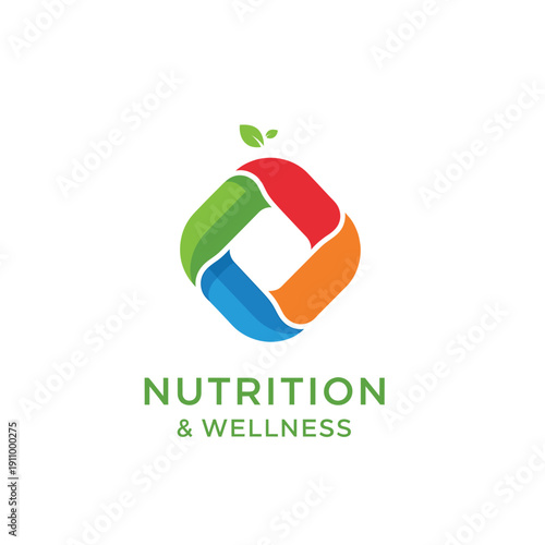 Abstract colorful fruit shape nutrition and wellness logo with swirling segments
