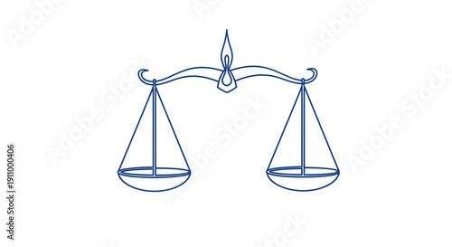 Justice Scale Depicted With Delicate Lines and a Minimalist Aesthetic in Blue