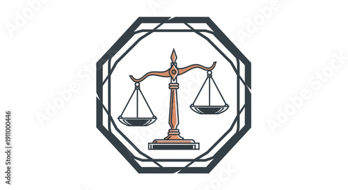 Justice Scale Emblem Depicting Balance and Harmony inside an Octagon Frame Design