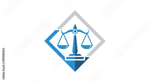 Justice Scale Logo Inside Diamond Frame Illustrates Law Firm and Legal Services