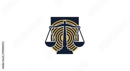 Justice Scale Logo with Concentric Circles in Navy and Gold Color Palette Design