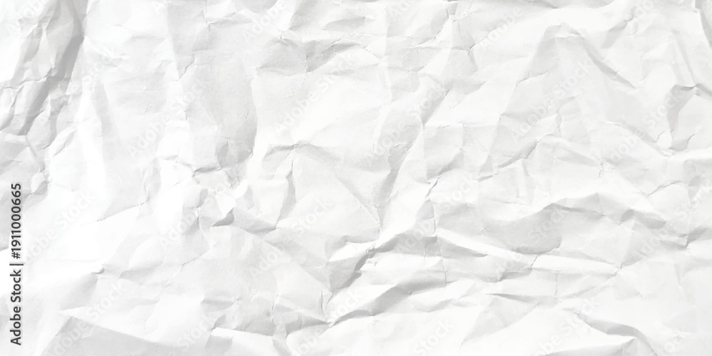Obraz premium Realistic Crumpled Paper Background. White Vector Crushed Horizontal Paper Template Texture Effect. Abstract Graphic Pattern Crump Unfold Old Page. Vector illustration Horizontal Crumpled Empty Paper.