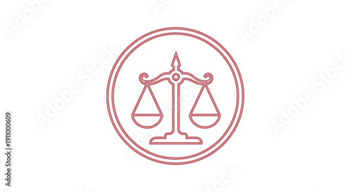 Justice Scale Emblem Depiction Within a Circle, Conceptual Legal Iconography for Design