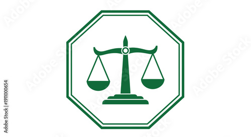 Justice Scale Emblem Depicts Fairness and Integrity Within an Octagonal Border