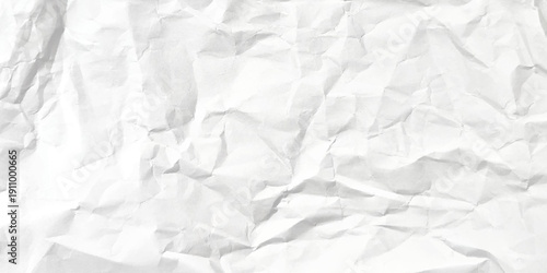 Realistic Crumpled Paper Background. White Vector Crushed Horizontal Paper Template Texture Effect. Abstract Graphic Pattern Crump Unfold Old Page. Vector illustration Horizontal Crumpled Empty Paper.