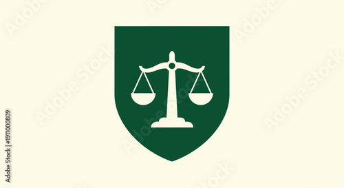 Justice Scales Emblem Inside a Shield Representing Legal Proceedings and Fairness Concepts