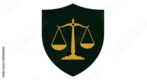 Justice Scales Emblem, Shield Shape, Represents Law, Court, and Legal System, No Comma