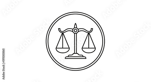 Justice Scales Icon In Circular Design Showcasing Balanced Judgment and Fairness