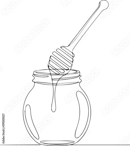 A minimalist line drawing of a honey dipper and jar
