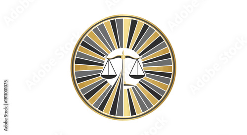 Justice Scales Logo With Elegant Geometric Design And Golden Accents on White Background