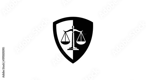 Justice Scales Represented Inside Of A Shield, Law And Order Concept Design Symbol