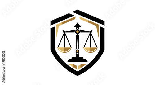 Justice Shield Emblem Depicting Scales of Fairness and Legal Balance, Symbol Design