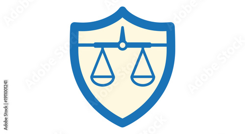 Justice Shield Icon Depicting Legal Balance and Safeguarding Fairness and Equity