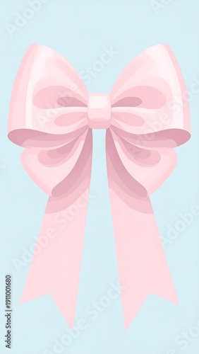 Pastel pink bow on light blue background