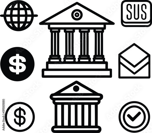 Modern SVG vector banking icon pack banner for finance apps and online business services.