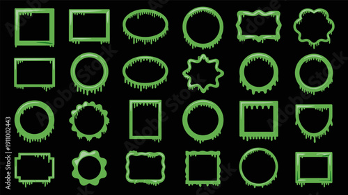 Green slime dripping frames for photos square circle oval wavy abstract shapes spooky halloween background