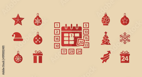 Festive Countdown Calendar Icons For Holiday Celebration Planning