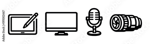 Graphic design and multimedia tools icons in dark theme