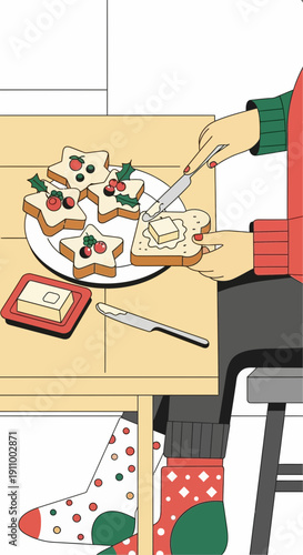 Festive Star Toast Spreading Butter Delightful Morning Breakfast