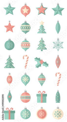 Festive Holiday Ornaments And Decorations In A Vintage Color Palette