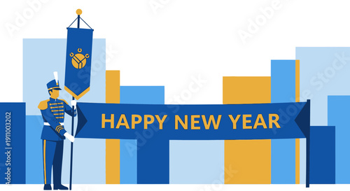 Festive New Year Greeting Banner Displayed By Guard