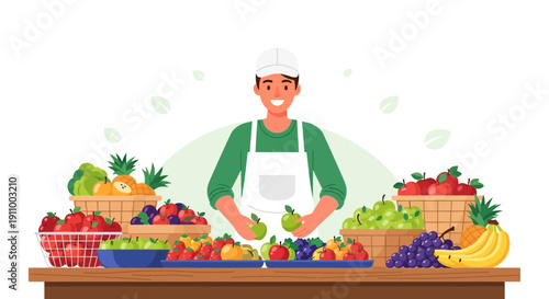 Fresh Fruit Stall Vendor Offering Healthy Produce Choices