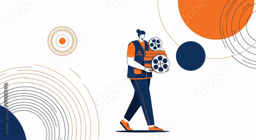 Filmmaker Carrying Vintage Movie Reels