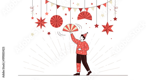 Festive Person With Decorative Elements And Stars Above