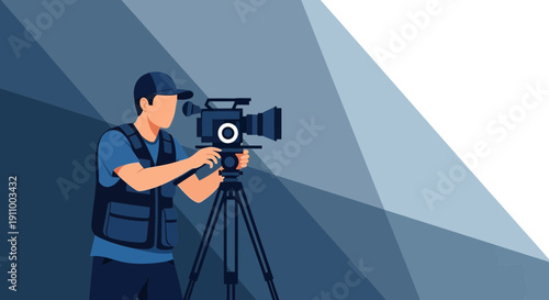 Filmmaker Capturing Moments With Professional Video Camera On Tripod