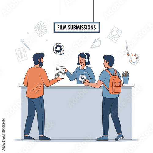 Filmmakers Submit Projects At Film Festival Submission Desk